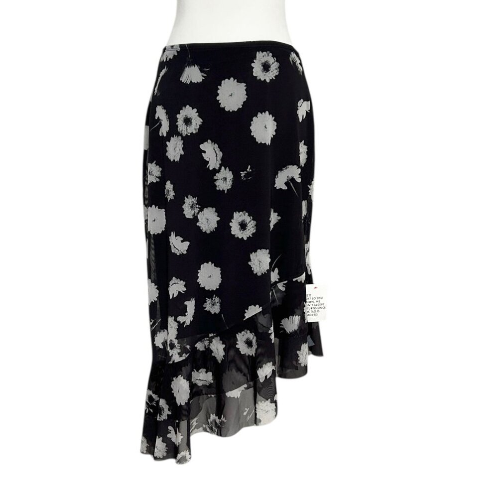 Topshop Black White Mesh Floral Asymmetrical Tiered Midi Skirt NWT (8)